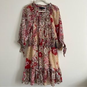 NWT Tommy Hilfiger Patchwork Smocked Mock Neck Dress